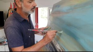 Nicolas Ruelle artiste peintre au travail